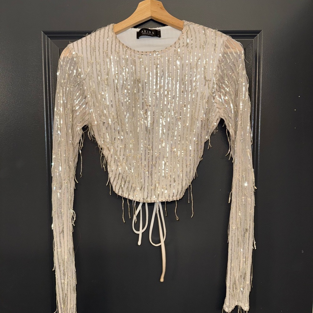 AKIRA Women's Sequin Cream Blouse